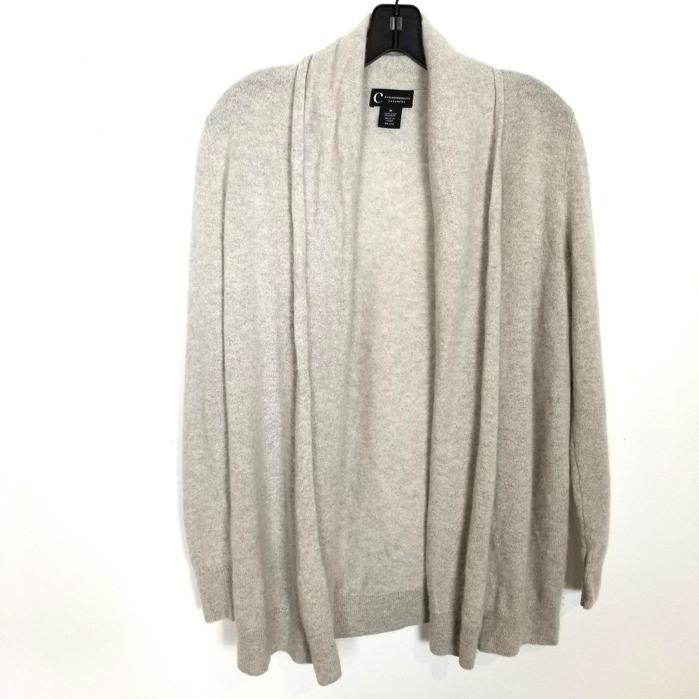 C By Bloomingdales Women 2 Ply Cashmere Open Front Cardigan Sz M Gray Sweater